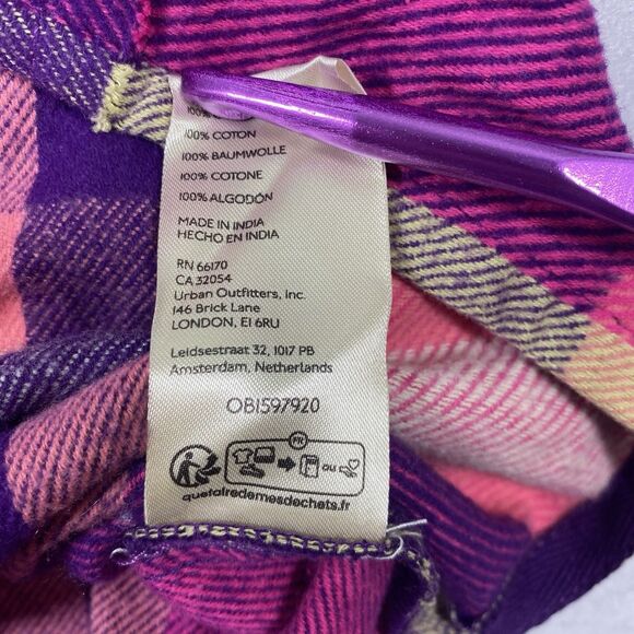 NWT FREE PEOPLE $148 SO LONG SUMMER COTTON FLANNEL SHIRT L PINK PLAID Button - Picture 10 of 12